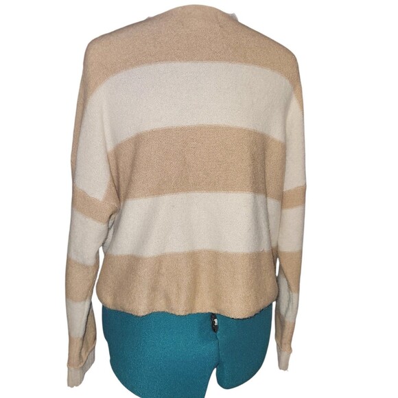 American Eagle Tan/Cream Striped Collared 3/4 Button Up Sweater XL Preppy Boxy - Picture 7 of 7